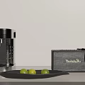 Modern Kitchen Appliances Showcasing Coffee Maker and Retro Speaker with Green Apples on Tray