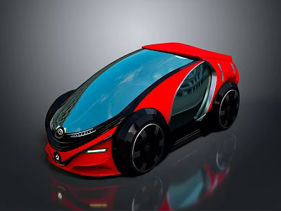 Modern Sleek Red Concept Car with Blue Transparent Roof and Black Wheels 3d model