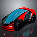 Modern Sleek Red Concept Car with Blue Transparent Roof and Black Wheels