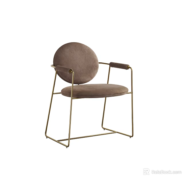 Modern Elegant Dining Chair with Round Velvet Backrest and Gold Metal Frame and Armrests 3d model 