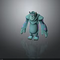 Cute Turquoise Cartoon Creature Character With Pink Spots Horns And Big Eyes Standing