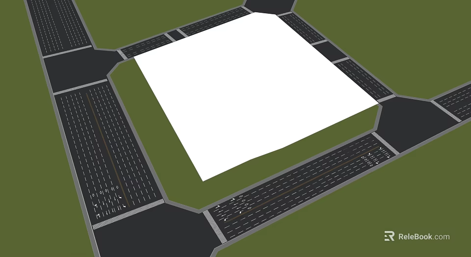 Urban Road Infrastructure With Multiple Traffic Lanes And Central Open Area 3d model