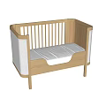 Wooden Baby Crib with Slatted Railings Light Wood Tone White Padded Sides and Simple Design
