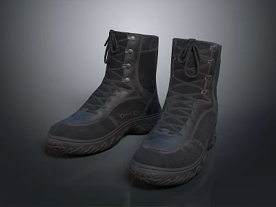 Black High Top Boots With Laces And Buttons Thick Soles For Practical Daily Use 3d model