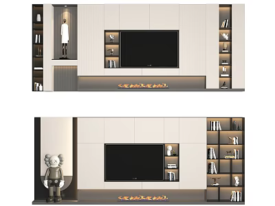 Modern TV Background Cabinet Design With Storage Shelves Bookshelves And Decorative Accents 3d model