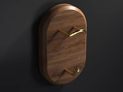 Wooden Oval Wall Mounted Gold Decorative Hooks for Home Decor 3d model