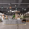 AO515 Modern Fitness Gym Reception Area With Pendant Lights Green Plants And Workout Equipment