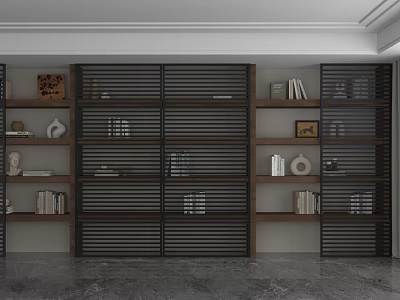 Modern Dark Wood Shelving Unit With Multiple Shelves Books And Decorative Items 3d model
