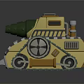 3D Cartoon Tank With Yellow Body Green Cannon Tracks And Spikes