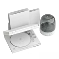 Black Turntable With Red Vinyl Record Clear Cover And Transparent Dome Speaker