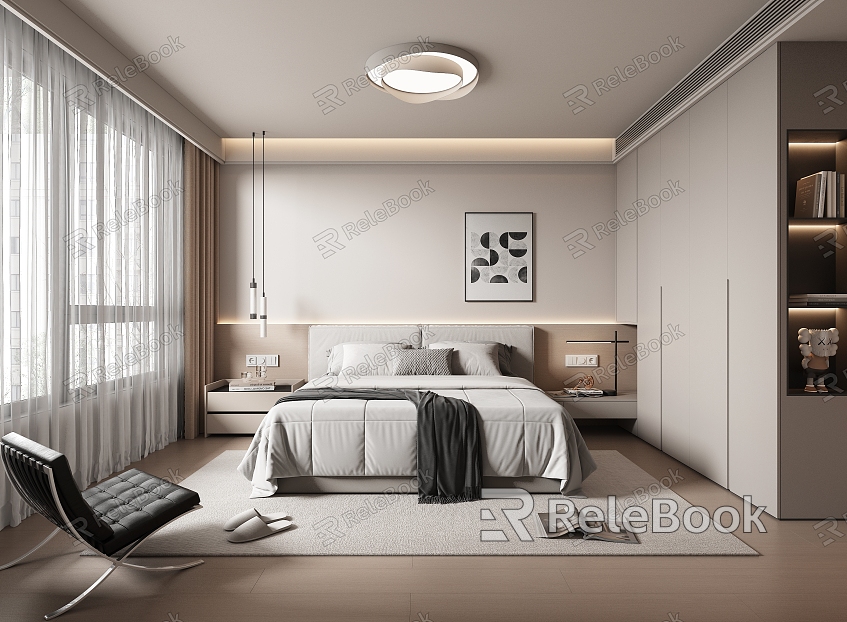 Simple Bedroom Fabric Double Bed Custom Wardrobe Master Bedroom Minimalist Bedroom model