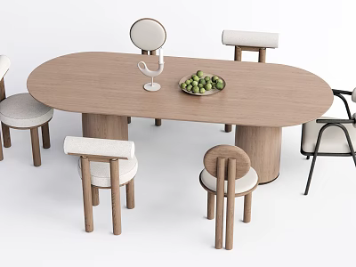 Modern Dining Table Set With Oval Wooden Table And Matching Comfortable Chairs 3d model