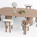 Modern Dining Table Set With Oval Wooden Table And Matching Comfortable Chairs 3d model