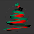 Shiny Metallic Spiral Ribbon Structure In Green And Red With Dark Background Reflection