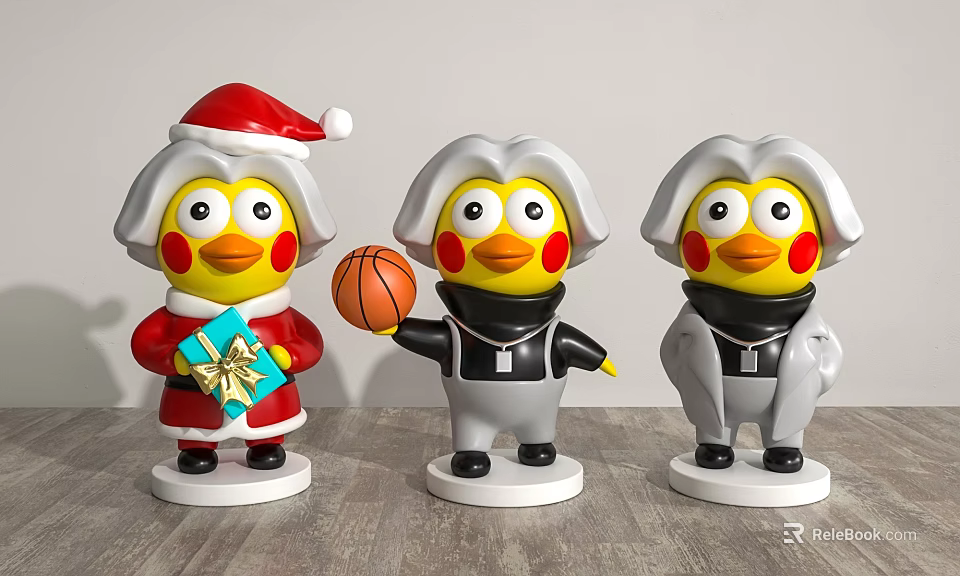 Adorable Penguin Figurines With Santa Hat Gift Box Basketball And Stylish Outfits 3d model 