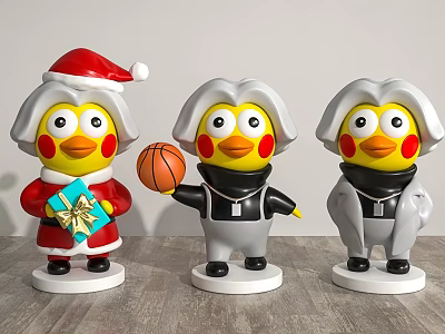 Adorable Penguin Figurines With Santa Hat Gift Box Basketball And Stylish Outfits 3d model