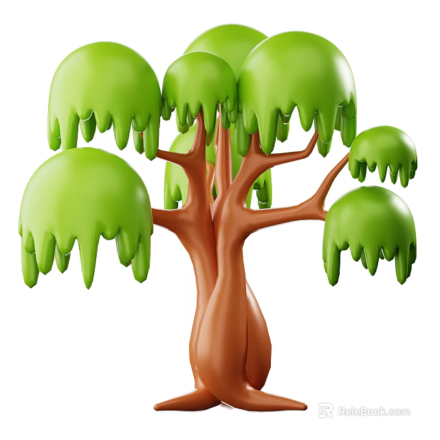 3D Modeled Arbor With Brown Trunk And Dripping Green Canopy Leaves 3d model 
