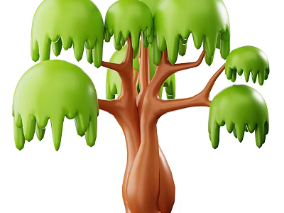 3D Modeled Arbor With Brown Trunk And Dripping Green Canopy Leaves 3d model