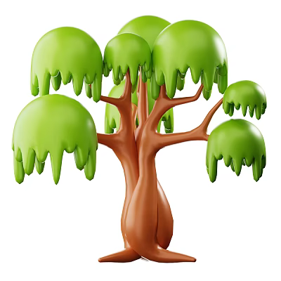 3D Modeled Arbor With Brown Trunk And Dripping Green Canopy Leaves 3d model