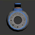 Shiny Silver Industrial Ball Valve With Blue Handle And Flanged Connections
