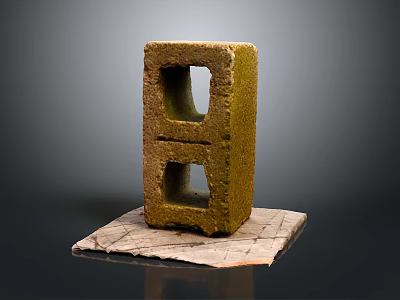 Artisan Stone Block With Double Square Holes On Slate Base Decorative Piece 3d model