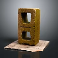 Artisan Stone Block With Double Square Holes On Slate Base Decorative Piece