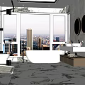 Modern Bathroom Interior With Marble Tiles Double Mirrors Bathtub And Large Windows