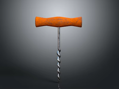 Vintage Corkscrew With Orange Textured Handle And Spiral Metal Shank 3d model