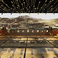Luxurious Tobacco And Alcohol Store With Ancient Architectural Style Blue Projections And Starry Sky Background
