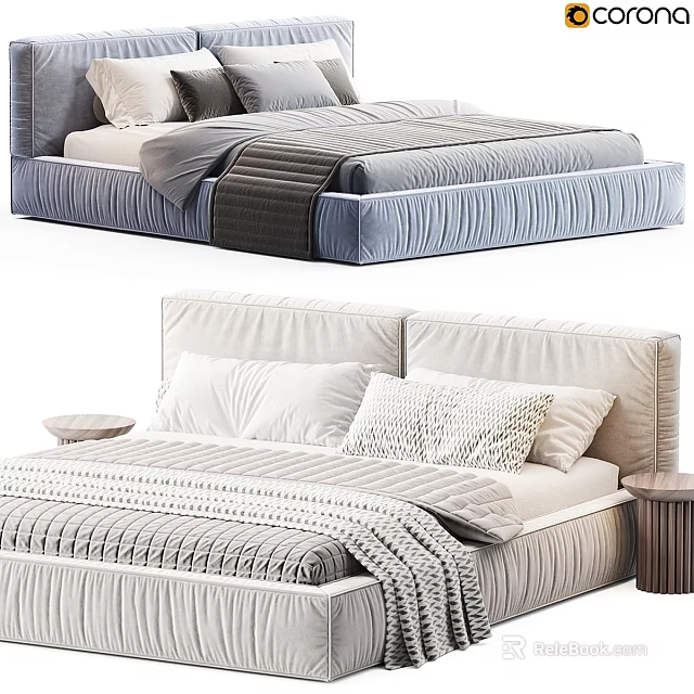 Modern Bed Design With Linen Bedding Pillows And Soft Blanket Details 3d model 