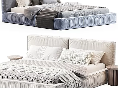 Modern Bed Design With Linen Bedding Pillows And Soft Blanket Details 3d model
