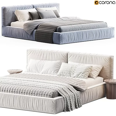 Modern Bed Design With Linen Bedding Pillows And Soft Blanket Details 3d model