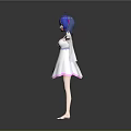 Anime Style Game Movie Character With Blue Hair White Dress Pink Trim And Arms Outstretched