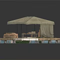 Rustic Floating Platform With Wooden Deck Canvas Canopy And Buoy Floats 3d model