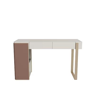 Modern Minimalist Dressing Table With White Top Brown Cabinet And Metal Legs 3d model