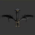 3D Rendered Mythical Dragon Creature With Spread Wings Blue Head And Spiked Back