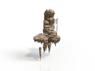 Wood Stone Artistic Structure with Stacked Stalactite Shapes and Hanging Details 3d model
