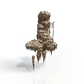 Wood Stone Artistic Structure with Stacked Stalactite Shapes and Hanging Details