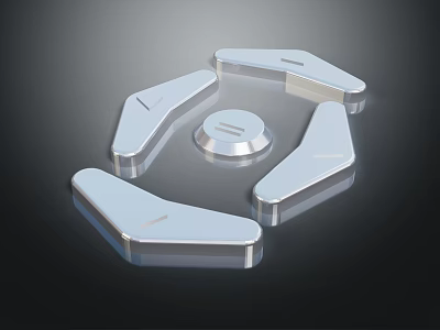 Silver Modern Switch Panel Featuring Leaf Shaped Structure Central Circular Button Metallic Finish Reflective Effect 3d model