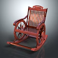 Traditional Wooden Rocking Chair With Woven Backrest And Carved Armrests
