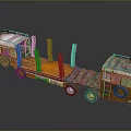 Rusted Orange Flatbed Trailer Truck With Metal Supports For Wood Hauling