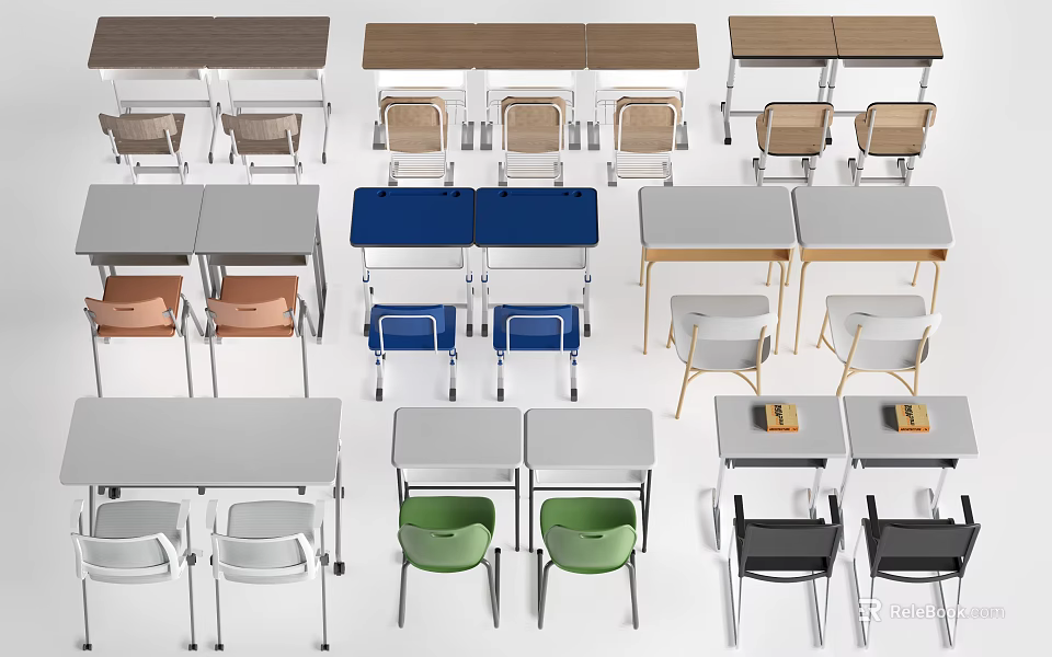 Versatile Modern Table and Chair Sets with Multiple Colors and Materials for Office and Home 3d model 