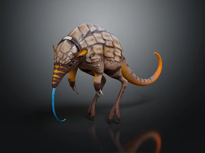 Unique Mythical Creature Character With Scaly Skin Long Snout Blue Tongue And Orange Tail 3d model