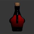 Red Glass Bottle With Cork Stopper And Black Leather Detailing