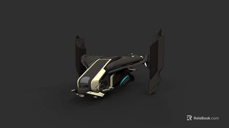 Futuristic Winged Spacecraft With Modern Design And Blue Light Accents 3d model 