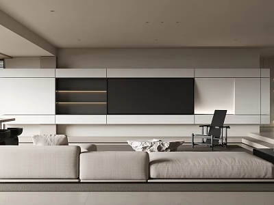 Minimalist Modern Living Room Interior Design With Sofa TV Wall And Storage Cabinets 3d model