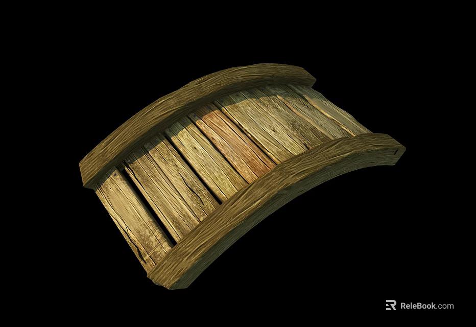Wooden Arch Bridge Constructed With Weathered Wooden Planks And Natural Wood Texture 3d model 