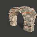 Ruined Stone Archway Constructed With Gray Stones And Red Brick Details