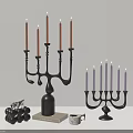 Elegant Black Candelabra With Five Brown And Six Purple Decorative Candles