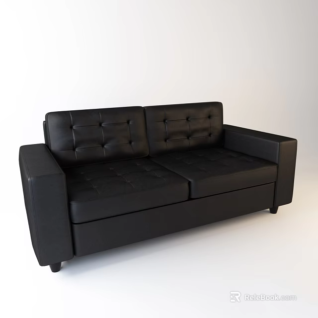 Black Leather Leisure Sofa Set With Tufted Design And Modern Style 3d model